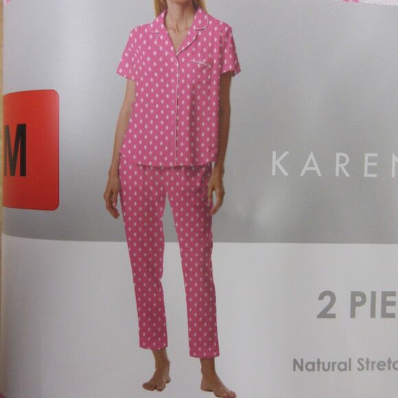 KAREN NEUBURGER Notch Collar 2-piece Pajama Set M Pink White PJs Loungewear NWT - Picture 7 of 10